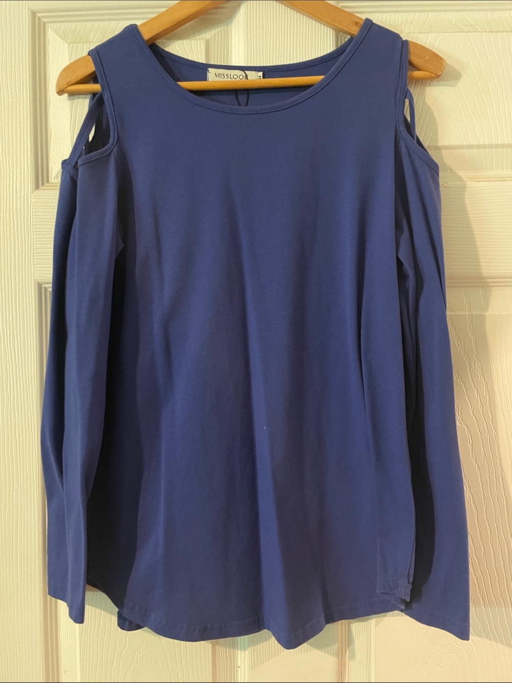 MISSLOOK Cold-Shoulder Long Sleeve Top in Deep Blue